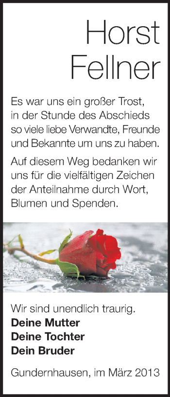 Traueranzeige von Horst Fellner von Echo-Zeitungen (Gesamtausgabe)