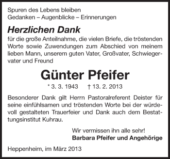 Traueranzeige von Günter Pfeifer von Starkenburger Echo