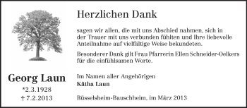 Traueranzeige von Georg Laun von Rüsselsheimer Echo, Groß-Gerauer-Echo, Ried Echo