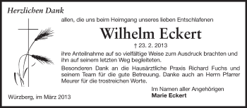 Traueranzeige von Wilhelm Eckert von Odenwälder Echo
