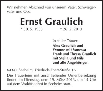 Traueranzeige von Ernst Graulich von Echo-Zeitungen (Gesamtausgabe)