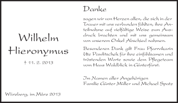 Traueranzeige von Wilhelm Hieronymus von Odenwälder Echo