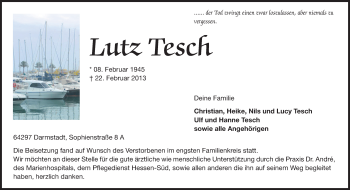 Traueranzeige von Lutz Tesch von Echo-Zeitungen (Gesamtausgabe)