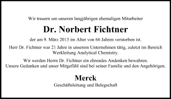 Traueranzeige von Norbert Fichtner von Echo-Zeitungen (Gesamtausgabe)