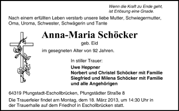 Traueranzeige von Anna-Maria Schöcker von Echo-Zeitungen (Gesamtausgabe)