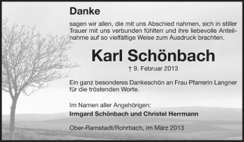Traueranzeige von Karl Schönbach von Echo-Zeitungen (Gesamtausgabe)