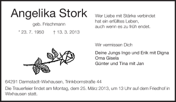 Traueranzeige von Angelika Stork von Echo-Zeitungen (Gesamtausgabe)