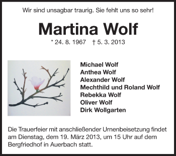 Traueranzeige von Martina Wolf von Starkenburger Echo
