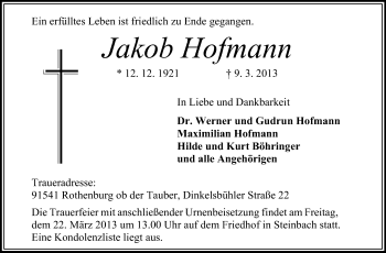 Traueranzeige von Jakob Hofmann von Odenwälder Echo