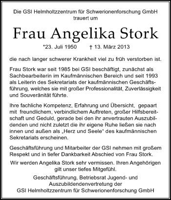 Traueranzeige von Angelika Stork von Echo-Zeitungen (Gesamtausgabe)