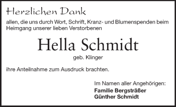 Traueranzeige von Hella Schmidt von Echo-Zeitungen (Gesamtausgabe)