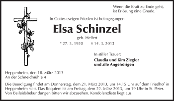 Traueranzeige von Elsa Schinzel von Starkenburger Echo