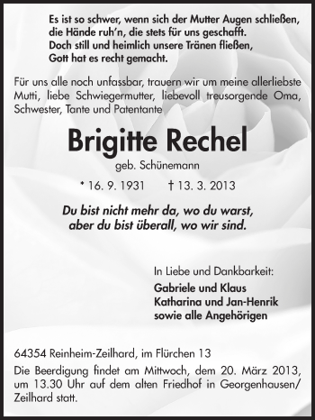 Traueranzeige von Brigitte Rechel von Echo-Zeitungen (Gesamtausgabe)
