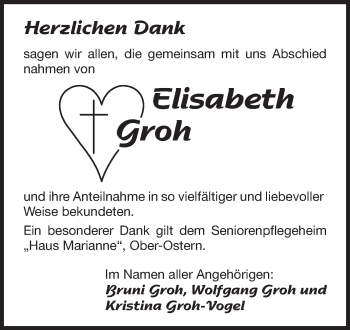 Traueranzeige von Elisabeth Groh von Echo-Zeitungen (Gesamtausgabe)