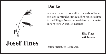 Traueranzeige von Josef Tines von Rüsselsheimer Echo, Groß-Gerauer-Echo, Ried Echo