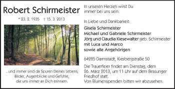 Traueranzeige von Robert Schirmeister von Echo-Zeitungen (Gesamtausgabe)