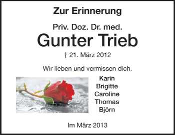 Traueranzeige von Gunter Trieb von Echo-Zeitungen (Gesamtausgabe)