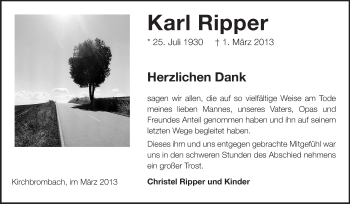 Traueranzeige von Karl Ripper von Odenwälder Echo