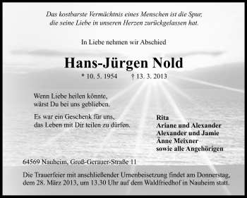 Traueranzeige von Hans-Jürgen Nold von Rüsselsheimer Echo, Groß-Gerauer-Echo, Ried Echo