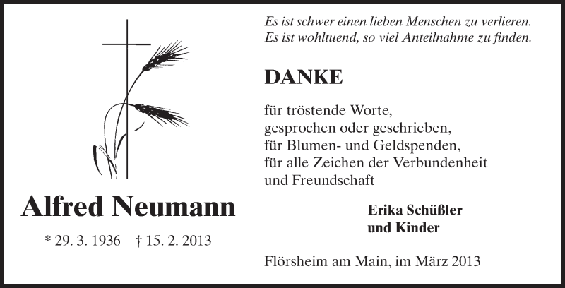  Traueranzeige für Alfred Neumann vom 23.03.2013 aus Rüsselsheimer Echo, Groß-Gerauer-Echo, Ried Echo