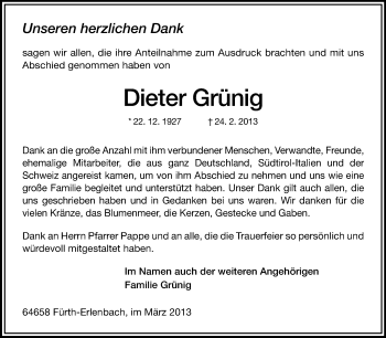 Traueranzeige von Dieter Grünig von Starkenburger Echo