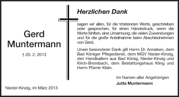 Traueranzeige von Gerd Muntermann von Odenwälder Echo