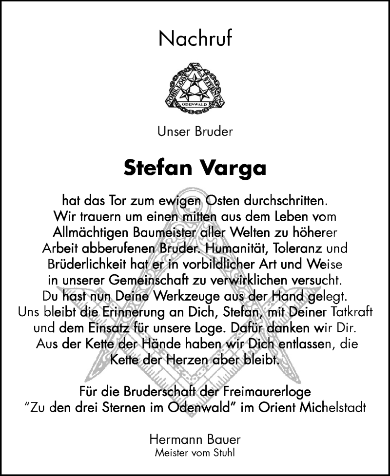  Traueranzeige für Stefan Varga vom 22.03.2013 aus Odenwälder Echo