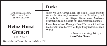 Traueranzeige von Heinz Horst Grunert von Rüsselsheimer Echo, Groß-Gerauer-Echo, Ried Echo