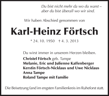 Traueranzeige von Karl-Heinz Förtsch von Odenwälder Echo