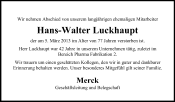 Traueranzeige von Hans-Walter Luckhaupt von Echo-Zeitungen (Gesamtausgabe)