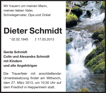 Traueranzeige von Dieter Schmidt von Starkenburger Echo