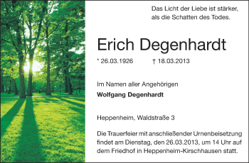 Traueranzeige von Erich Degenhardt von Starkenburger Echo