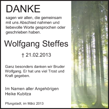 Traueranzeige von Wolfgang Steffes von Echo-Zeitungen (Gesamtausgabe)