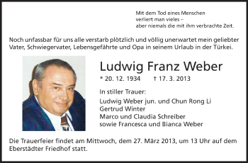 Traueranzeige von Ludwig Franz Weber von Echo-Zeitungen (Gesamtausgabe)