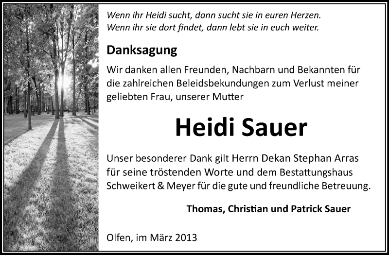  Traueranzeige für Heidi Sauer vom 23.03.2013 aus Odenwälder Echo