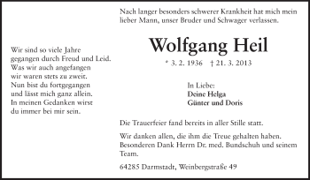 Traueranzeige von Wolfgang Heil von Echo-Zeitungen (Gesamtausgabe)
