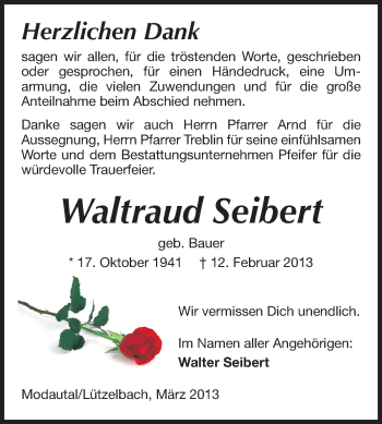 Traueranzeige von Waltraud Seibert von Echo-Zeitungen (Gesamtausgabe)