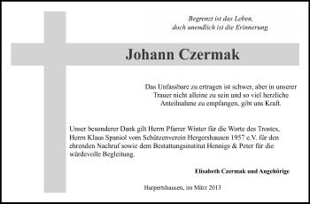 Traueranzeige von Johann Czermak von Echo-Zeitungen (Gesamtausgabe)