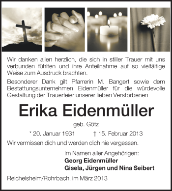 Traueranzeige von Erika Eidenmüller von Echo-Zeitungen (Gesamtausgabe)