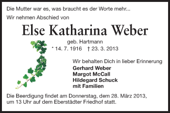 Traueranzeige von Else Katharina Weber von Echo-Zeitungen (Gesamtausgabe)