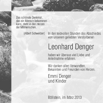 Traueranzeige von Leonhard Denger von Odenwälder Echo