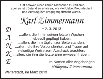 Traueranzeige von Karl Zimmermann von Echo-Zeitungen (Gesamtausgabe)