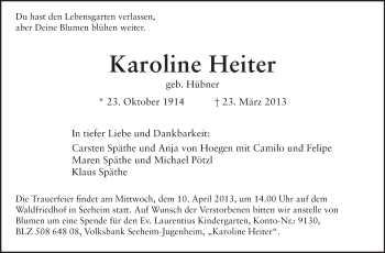 Traueranzeige von Karoline Heiter von Echo-Zeitungen (Gesamtausgabe)