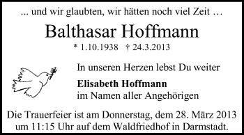 Traueranzeige von Balthasar Hoffmann von Echo-Zeitungen (Gesamtausgabe)