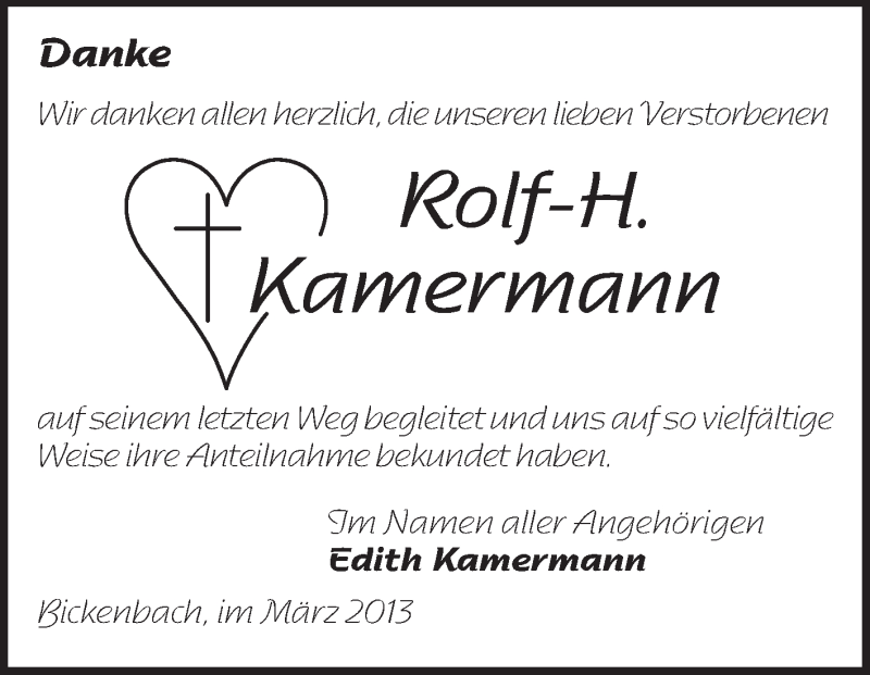  Traueranzeige für Rolf Kamermann vom 30.03.2013 aus Echo-Zeitungen (Gesamtausgabe)