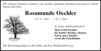 Traueranzeige von Rosamunde Oechler von Echo-Zeitungen (Gesamtausgabe)