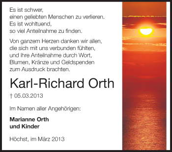 Traueranzeige von Karl-Richard Orth von Odenwälder Echo