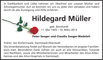 Traueranzeige von Hildegard Müller von Echo-Zeitungen (Gesamtausgabe)