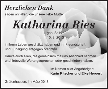 Traueranzeige von Katharina  Ries von Echo-Zeitungen (Gesamtausgabe)