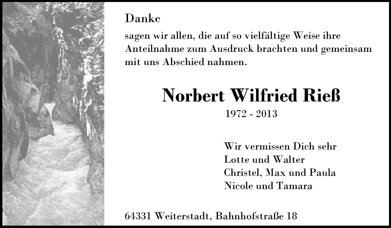  Traueranzeige für Norbert Wilfried Rieß vom 30.03.2013 aus Echo-Zeitungen (Gesamtausgabe)
